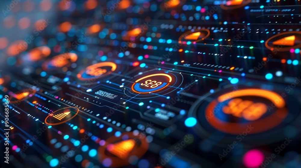 Fototapeta premium SEO analytics presented in an abstract design, emphasizing the role of search engine optimization in driving website traffic and improving online visibility. high resolution Illustration, in the