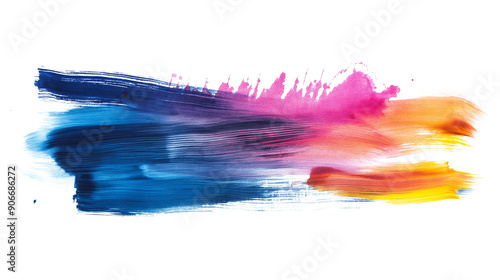 A brush stroke of blue, purple and pink paint isolated on a transparent background