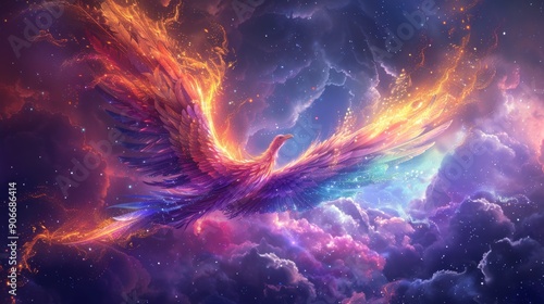 Wallpaper Mural A cosmic phoenix with vibrant wings flying through a nebula. Torontodigital.ca