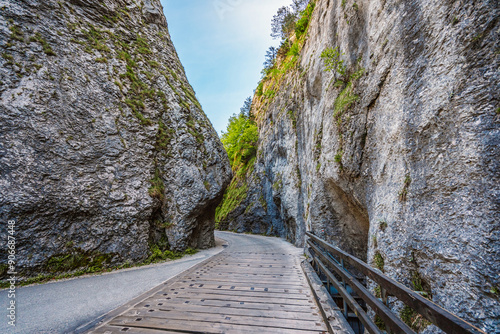 Curvy road between rocks of Maninska tiesnava gorge in Strazov mountains mountains, Slovakia photo