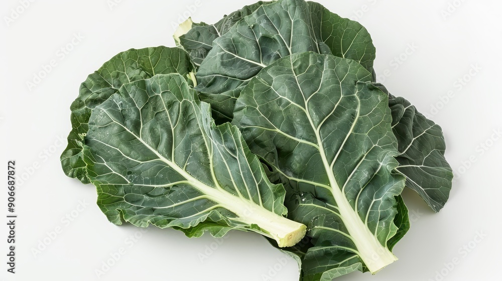 Whole and sliced collard greens, the veins and leafy texture highlighted against white. Whole and sliced collard greens, the veins and leafy texture highlighted against white.