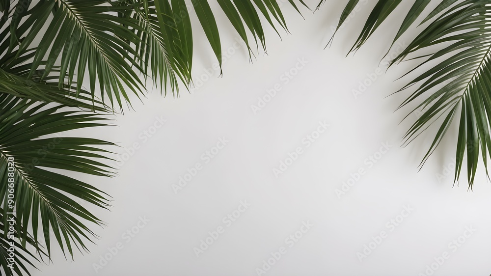 White Wall with Palm Leaves Decor and Free Space White Wall with Palm Leaves Decor and Free Space