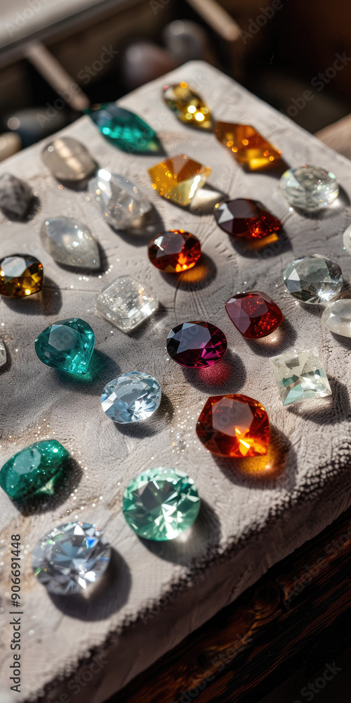 Gemstones on velvet pad with scale for carat weights Gemstones on velvet pad with scale for carat weights