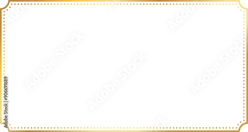 Rectangle gold frame with 15x8 scale ratio, inverted rounded corner vintage border for web presentation, social story, or 16x9 project, cutout, isolated.