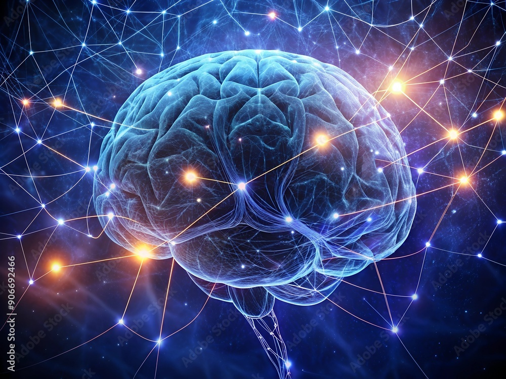 3d illustration of human brain with glowing connection lines over dark background 3d illustration of human brain with glowing connection lines over dark background