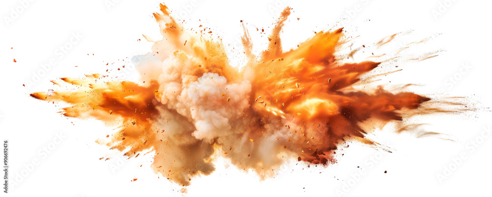 Massive fiery explosion with thick smoke and debris isolated transparent background PNG Massive fiery explosion with thick smoke and debris isolated transparent background PNG