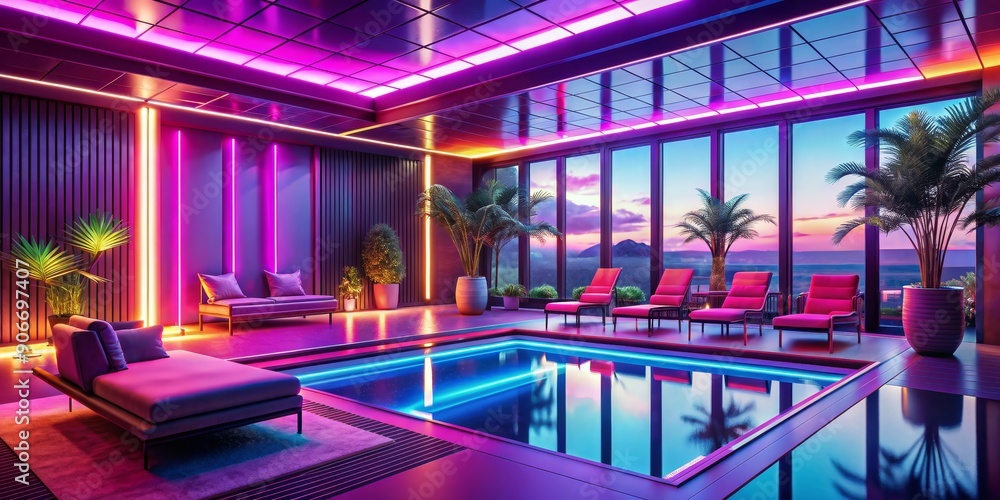 Neon Glow Poolside Relaxation A Modern Interior Design Concept, neon lights , poolside , modern interior , architecture Neon Glow Poolside Relaxation A Modern Interior Design Concept, neon lights , poolside , modern interior , architecture