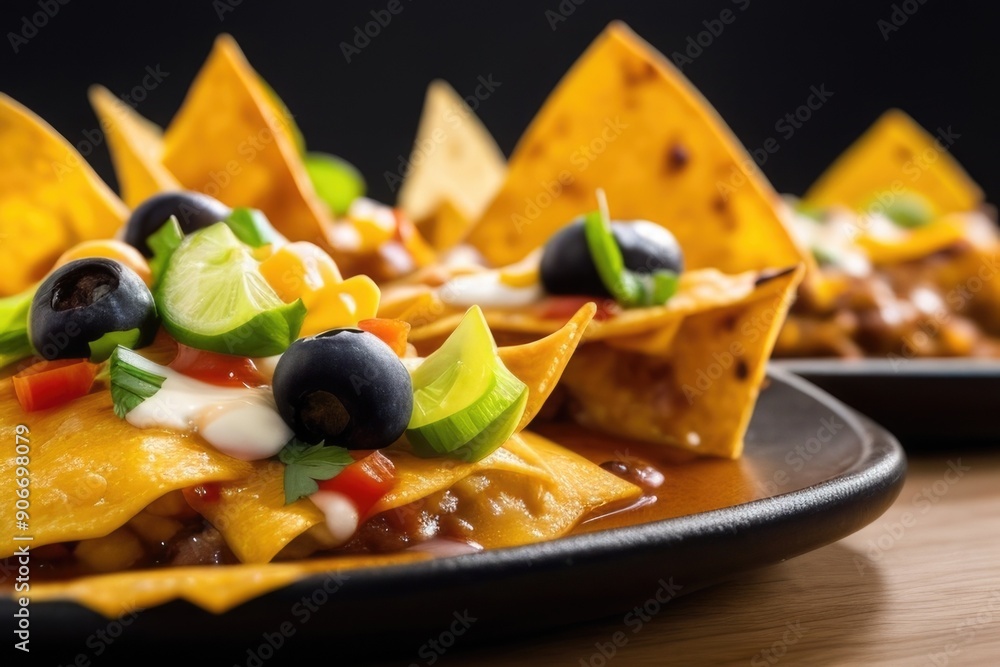 Close-up Nachos on a plate over a blurry background Close-up Nachos on a plate over a blurry background