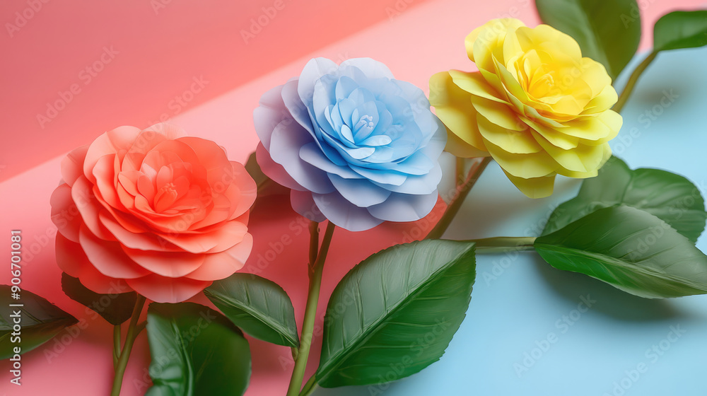 Fototapeta premium Beautifully Crafted and Elegant Paper Flowers Set Against a Colorful and Vibrant Background