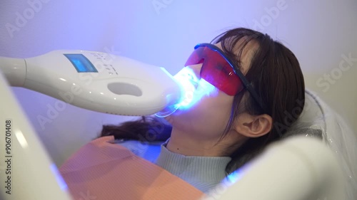 	歯のホワイトニングをする女性
