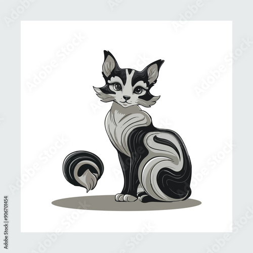 A sweet cat and Hand drawn vector illustration