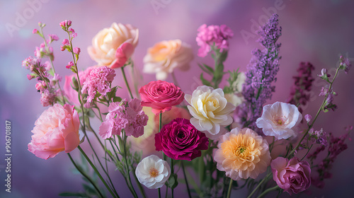 Wallpaper Mural Floral Arrangement with Colorful Blooms and Purple Lilac Gradient Backdrop

 Torontodigital.ca