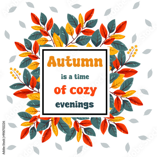 Lettering, Welcome Autumn Banner. Handwritten Autumn Season Slogan. Autumn Phrase with Cute Cozy Design Elements