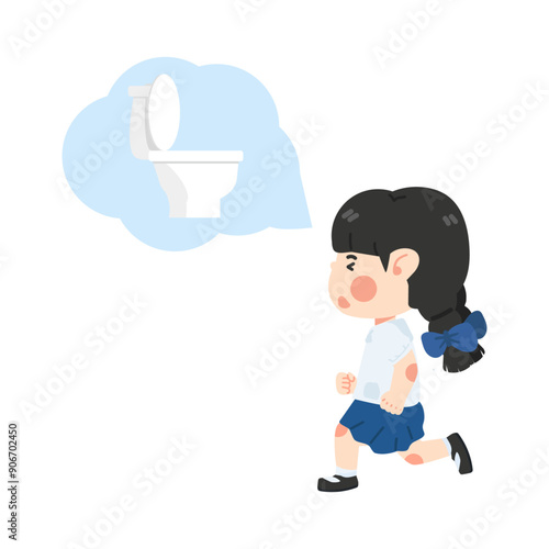 Kid girl running go to the toilet