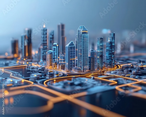 Smart city with integrated technology, illustrating urban future