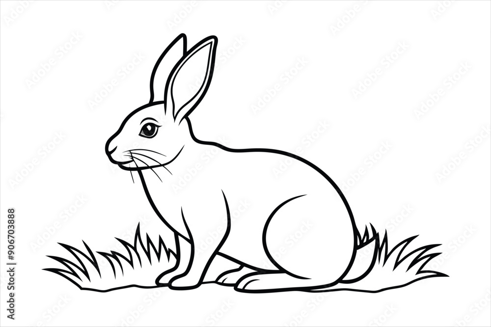 Obraz premium A rabbit sitting calmly on a patch of grass line art vector