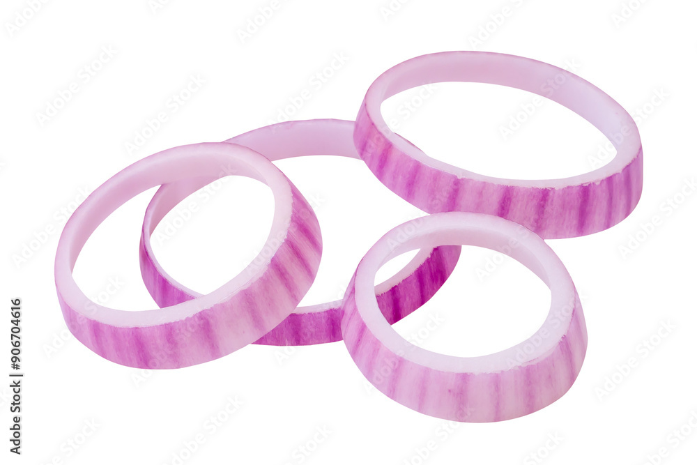 Top view of fresh red or purple onion rings or slices in stack isolated in png file format Top view of fresh red or purple onion rings or slices in stack isolated in png file format