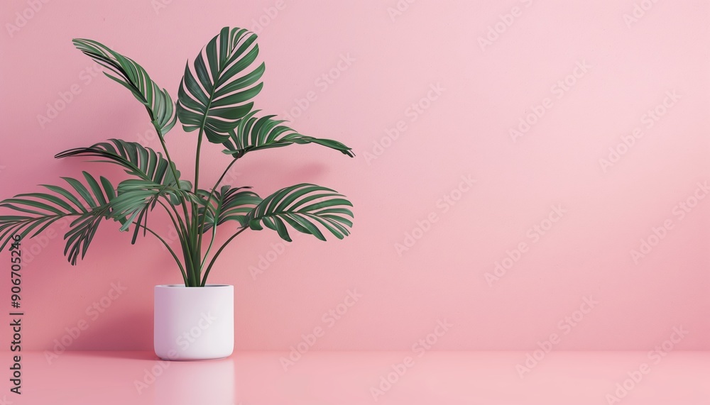 Simplistic view of a single green plant in a white pot placed against a pink wall, perfect for modern and minimal decor. Simplistic view of a single green plant in a white pot placed against a pink wall, perfect for modern and minimal decor.