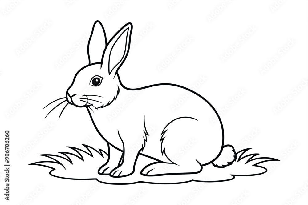 Fototapeta premium A rabbit sitting calmly on a patch of grass line art vector