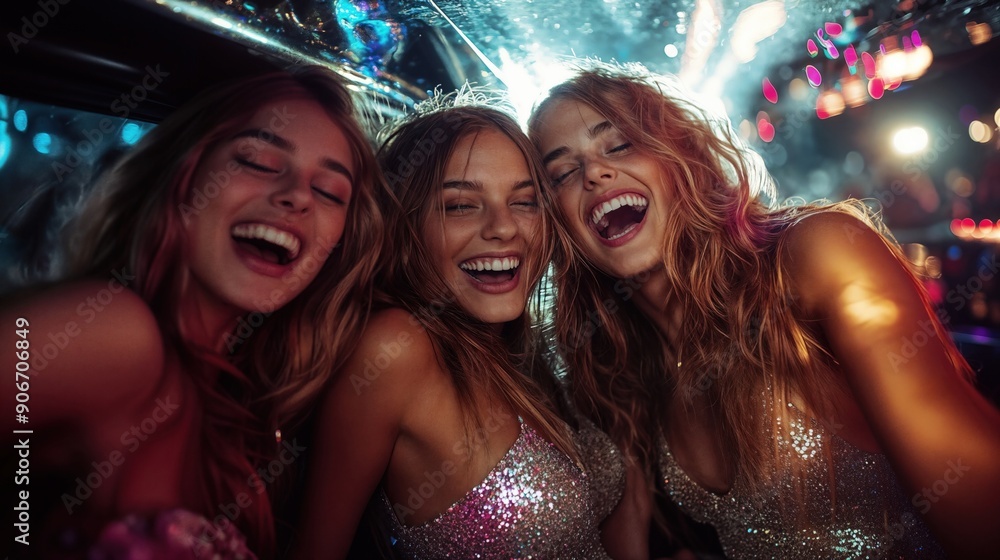 Attractive Girls in Limo Celebrating in Glamorous Outfits with Vibrant Party Atmosphere
Attractive Girls in Limo Celebrating in Glamorous Outfits with Vibrant Party Atmosphere
