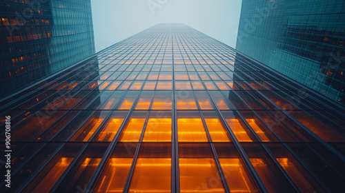 Wallpaper Mural Skyscraper with sleek glass facades and clean lines, urban backdrop, wide-angle photo.
 Torontodigital.ca