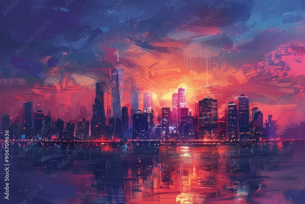 Fototapeta premium Cityscape Sunset - Digital Artwork