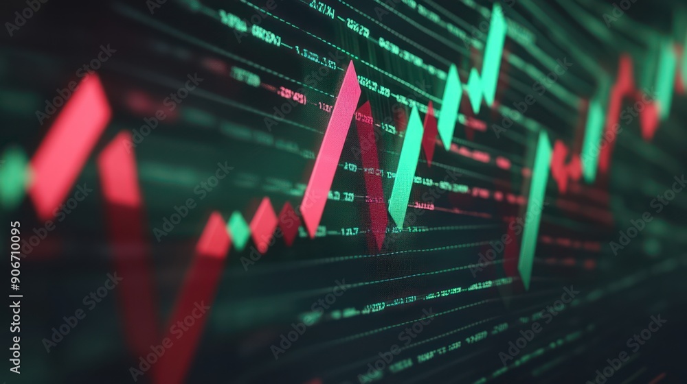 Obraz premium Step graph Green arrow up and red arrow down