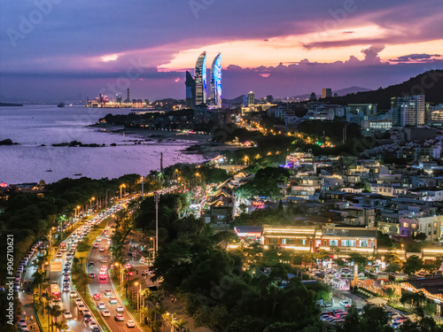 xiamen aerial photography at night photo