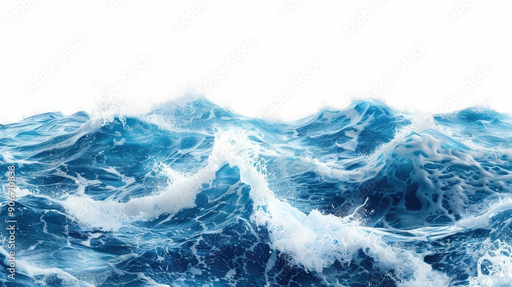 Isolated powerful ocean waves in blue with white froth on white background Isolated powerful ocean waves in blue with white froth on white background