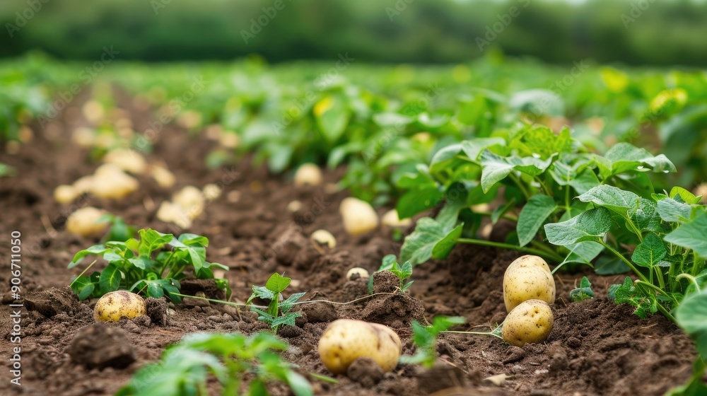 Growing organic potatoes on plantations through farming and agriculture practices Growing organic potatoes on plantations through farming and agriculture practices