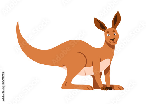 Cute kangaroo character. Happy smiling marsupial standing on four paws. Adora...