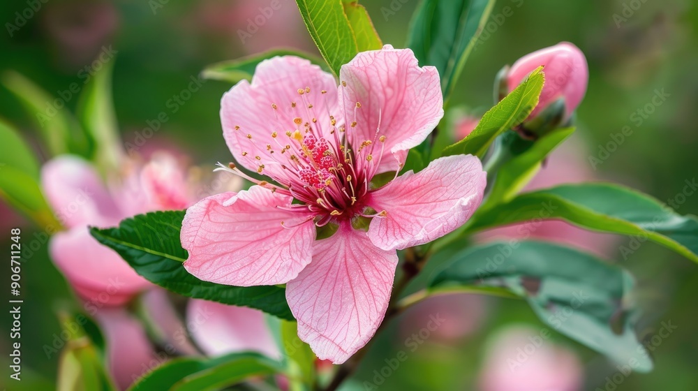 Isolated peach flower on tree Isolated peach flower on tree