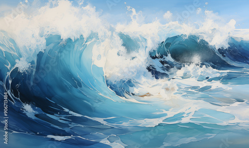 Dynamic Ocean Waves Abstract Painting