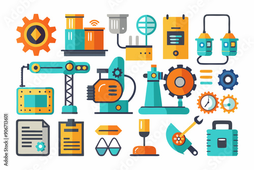  A set of bunch of realistic vector industrial design icons. Featuring tools, machinery, and product prototypes, vector art illustration