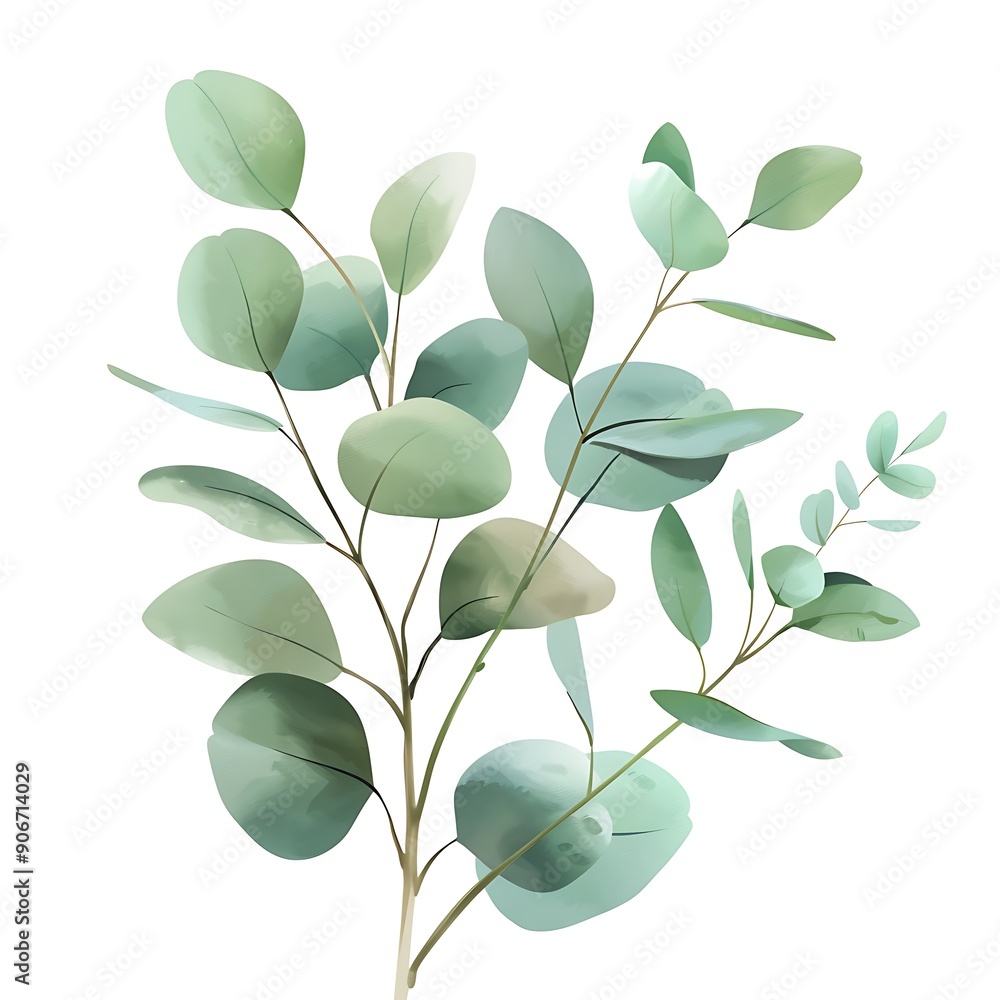 Watercolor Illustration of Eucalyptus Leaves on White Background Watercolor Illustration of Eucalyptus Leaves on White Background