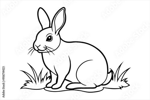 A rabbit sitting calmly on a patch of grass line art vector