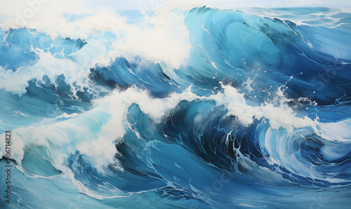 Dynamic Ocean Waves Abstract Painting