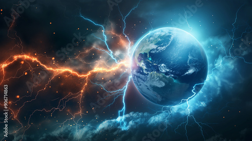 The Earth globes over the Lightning​ isolation, Illustration