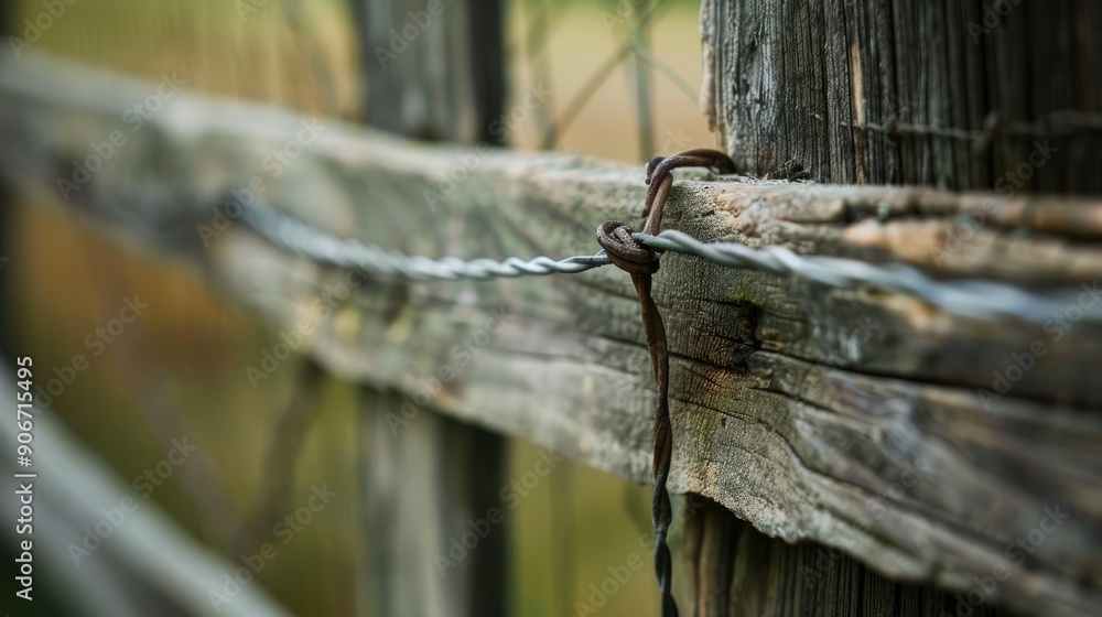 Fototapeta premium Close up of wire on wooden fence