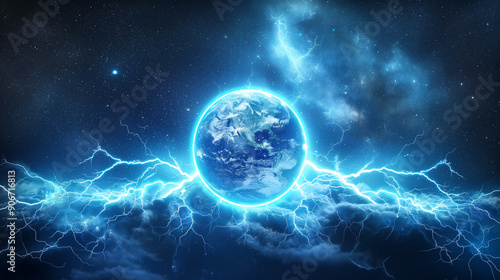 The Earth globes over the Lightning​ isolation, Illustration