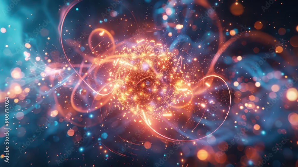 Subatomic particles interacting, quantum physics, front view, particle dynamics, digital tone, Analogous Color Scheme, uhd, copy space for text, Subatomic particles interacting, quantum physics, front view, particle dynamics, digital tone, Analogous Color Scheme, uhd, copy space for text,