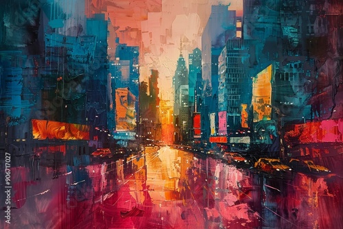 Cityscape at Dusk with Impressionist Strokes