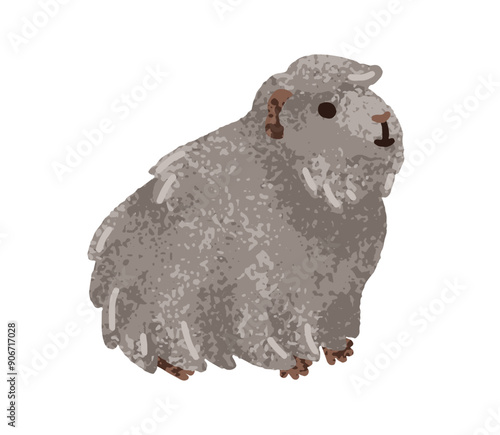 Guinea pig, cute fluffy tame animal. Cavy, funny rodent. Furry cuddly little hamster pet. Kawaii adorable sweet hairy mammal. Kids flat graphic vector illustration isolated on white background