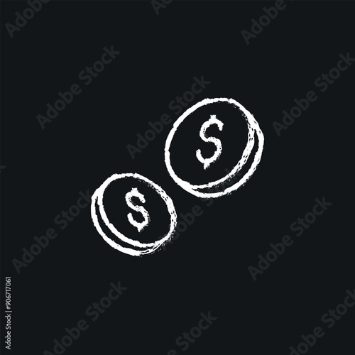 Coins chalk icon. Vector isolated black illustration.