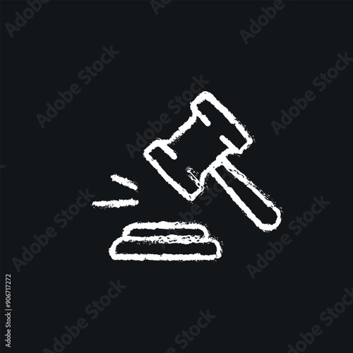 Judge's gavel chalk icon. Vector isolated black illustration.