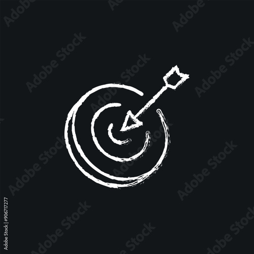 Arrow and target chalk icon. Vector isolated black illustration.