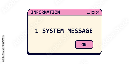 Old system message window on screen in pink color. Retro warning system notification.