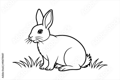 A rabbit sitting calmly on a patch of grass line art vector