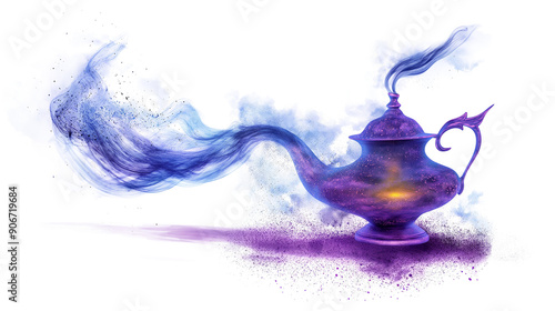 A purple lamp with a blue flame is blowing smoke isolated on a transparent background photo