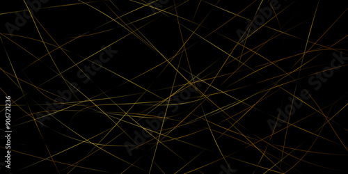 Abstract industrial Design random lines gold on black background. Geometric seamless minimalist pattern with straight lines design. luxury gold geometric random chaotic lines.squares and triangle line